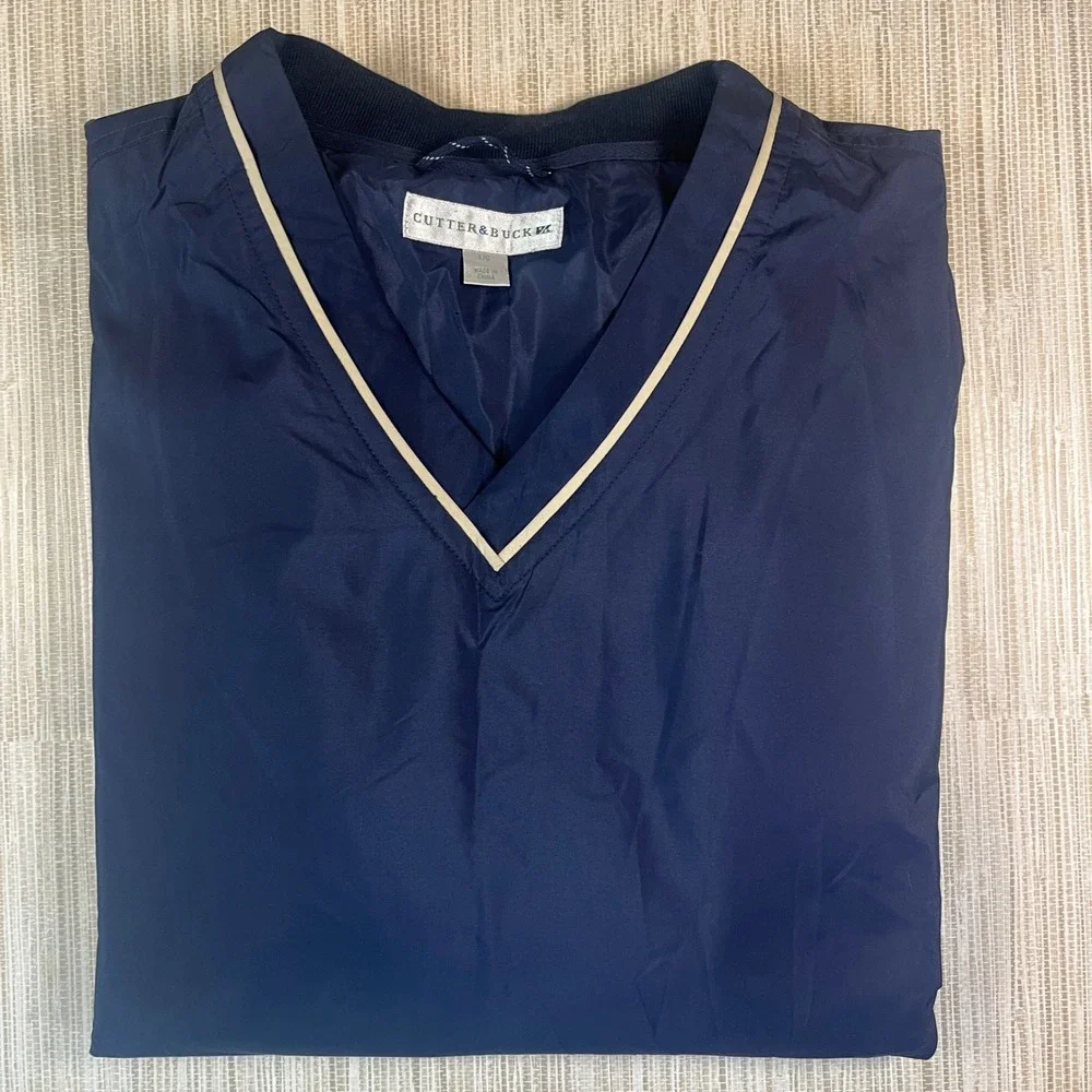 Cutter Buck Mens Navy Golf Pullover Jacket‎ V Neck Lined Windbreaker Large